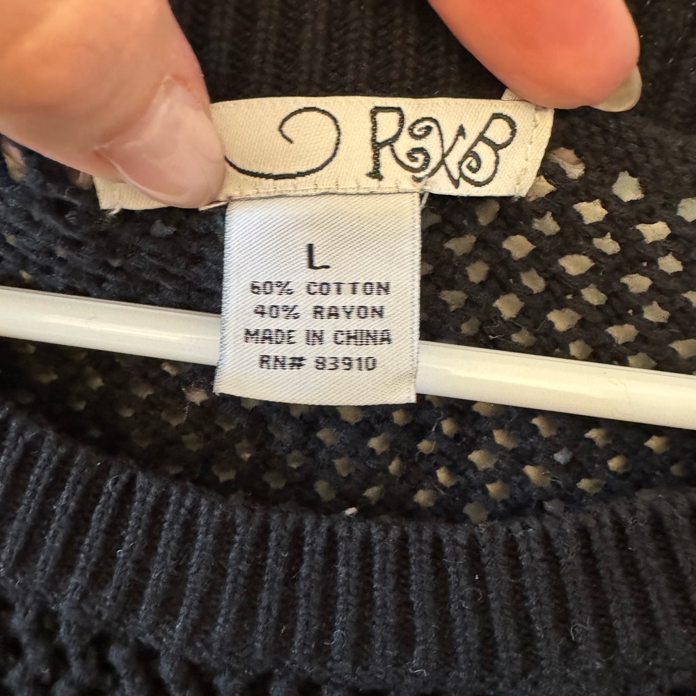 Black Open-Knit Crew Neck Sweater - Picture 4 of 5